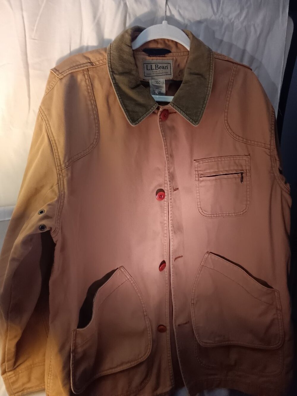 VTAG LL BEAN FARM/BARN/CHORE JACKET TAN CORDUROY COLLAR SIZE MENS LARGE REGULAR